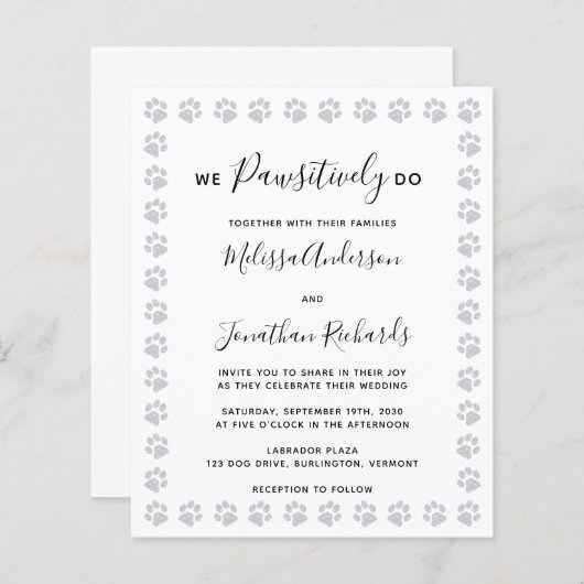 ポーエレガントト印刷予算結婚式招待状 (正面/裏面)