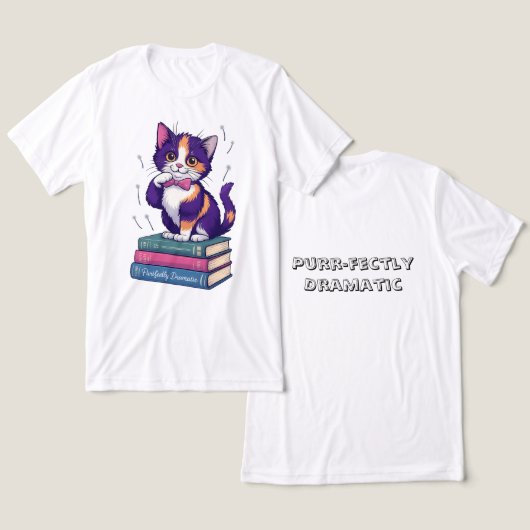 ポーカお洒落ドットボウ付きカリコ子猫 トライブレンドＴシャツ (デザイン正面&裏面)
