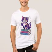 ポーカお洒落ドットボウ付きカリコ子猫 トライブレンドＴシャツ (正面)