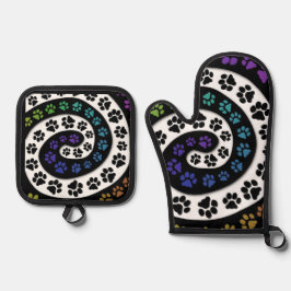 ポーカラフルプリントデザイン 鍋つかみ&鍋敷きセット