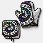 ポーカラフルプリントデザイン 鍋つかみ&鍋敷きセット (正面/裏面)