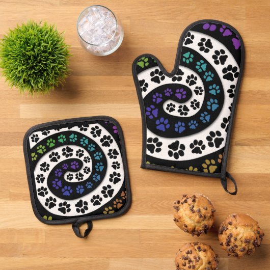 ポーカラフルプリントデザイン 鍋つかみ&鍋敷きセット (トップダウン)