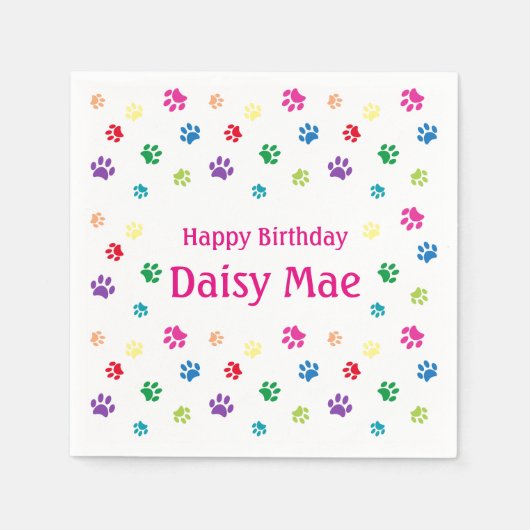 ポーカラフルプリントピンクカスタムのペット誕生日 スタンダードカクテルナプキン (正面)