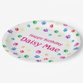 ポーカラフルプ印刷ピンクのカスタムペット誕生日パーティー ペーパープレート (アングル)