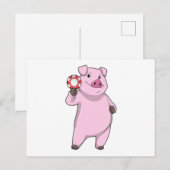 ポーカーでチップと遊ぶ豚 ポストカード (正面/裏面)