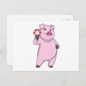 ポーカーでチップを賭ける豚 ポストカード (正面/裏面)