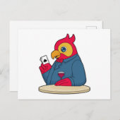 ポーカーで遊ぶカラフルなインコ ポストカード (正面/裏面)