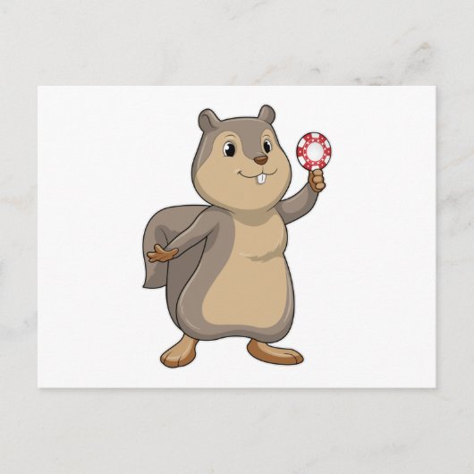 ポーカーで遊ぶリスとポーカーチップ ポストカード (正面)