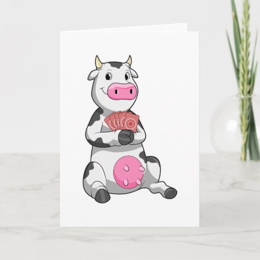 ポーカーで遊ぶ牛とトランプ カード (正面)