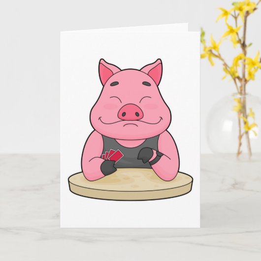 ポーカーで遊ぶ豚 カード (黄色い花)