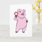 ポーカーで遊ぶ豚　ポーカー・チップ付き カード (黄色い花)