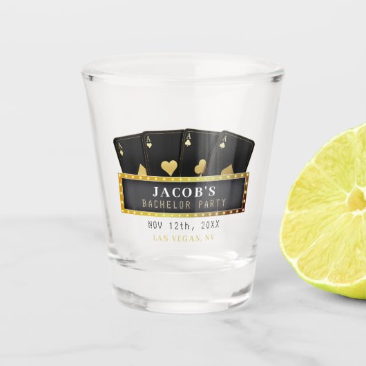 ポーカーのエース ブラック&ゴールド バチェラーパーティー ショットグラス (正面)