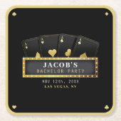ポーカーのエース ブラック＆ゴールド バチェラーパーティー スクエアペーパーコースター (正面)