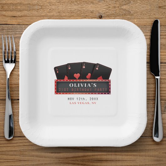 ポーカーのエース レッド & ブラック 21歳の誕生日パーティー ホワイト ペーパープレート