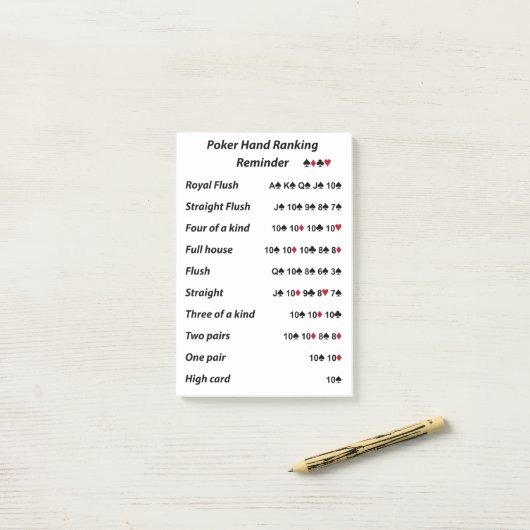 ポーカーの持ち札のランキングのメモ ポストイット (デスク上)