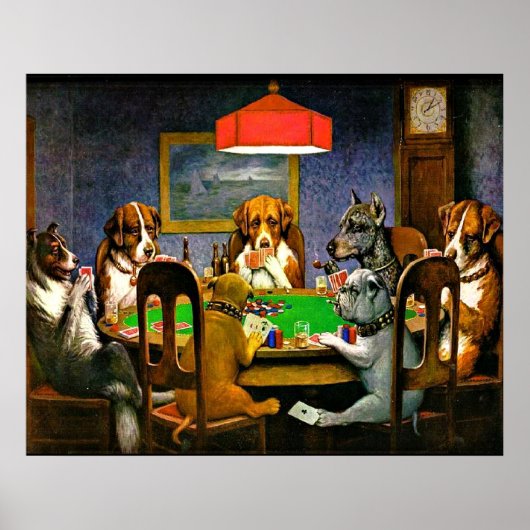 ポーカーをする犬 ポスター (正面)