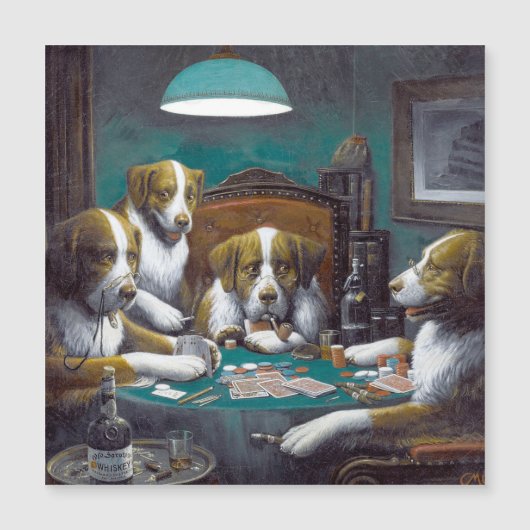ポーカーをする犬 マグネットカード (正面)