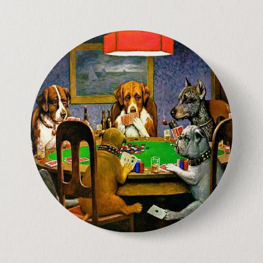 ポーカーをする犬 缶バッジ (正面)