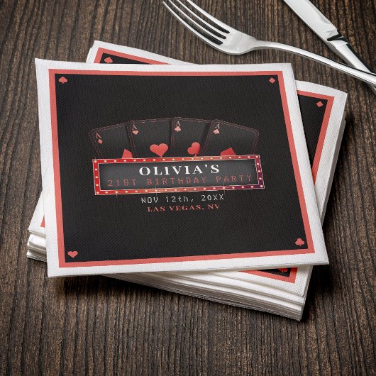 ポーカーエース レッド&ブラック 21歳の誕生日パーティー スタンダードカクテルナプキン