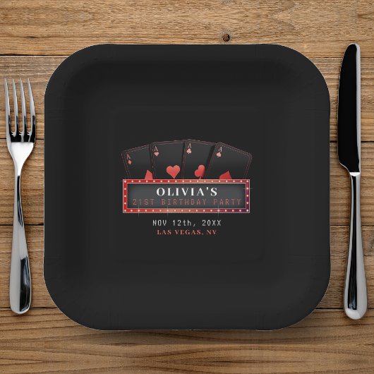 ポーカーエース レッド＆ブラック 21歳の誕生日パーティー ペーパープレート