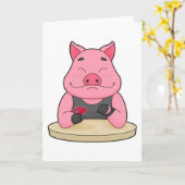 ポーカーカードと一緒にポーカーをプレイする豚 カード (黄色い花)