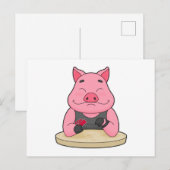 ポーカーカードと一緒にポーカーを楽しむ豚 ポストカード (正面/裏面)