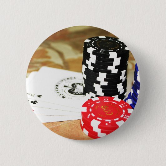 ポーカーカードエースチップス賭博カジノウィンゲーム 缶バッジ (正面)