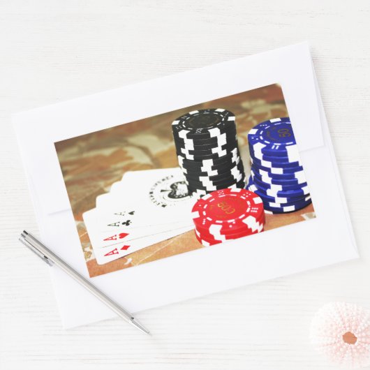 ポーカーカードエースチップス賭博カジノウィンゲーム 長方形シール (封筒)
