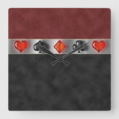 ポーカーカードズスイートゲームズデジタルブラックレッドスエード スクエア壁時計 (正面)