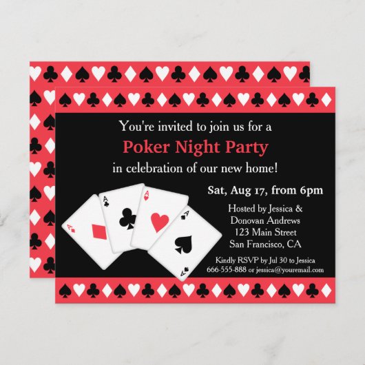 ポーカーゲーム夜引っ越し祝いパーティーのパーティの招待状 招待状 (正面/裏面)
