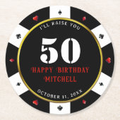 ポーカーチップ 50歳の誕生日パーティー ラウンドペーパーコースター (正面)