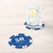 ポーカーチップ 50歳の誕生日パーティー 青 ラウンドペーパーコースター (インサイチュ)