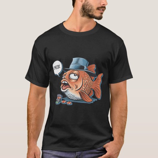 ポーカーフィッシュ - おもしろい似顔絵 Tシャツ (正面)
