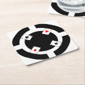 ポーカー用のチップ-黒 スクエアペーパーコースター (アングル)