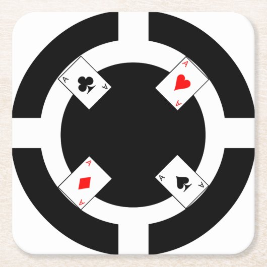 ポーカー用のチップ-黒 スクエアペーパーコースター (正面)