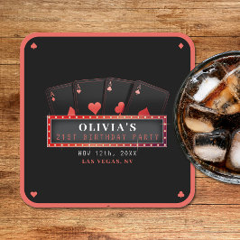 ポーカー・エース・レッド＆ブラック 21歳の誕生日パーティー スクエアペーパーコースター