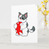 ポーカー・チップを持つ猫 カード (黄色い花)