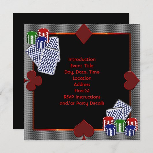 ポーカー パーティー 招待状 テンプレート (正面/裏面)
