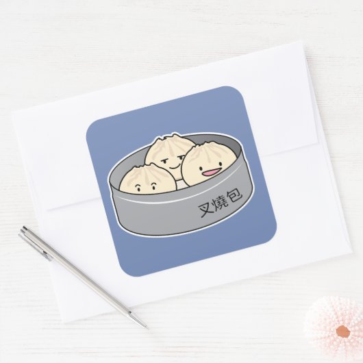 ポークパンの点心の中国のな朝食によってはbbqのパンが蒸気を発しました スクエアシール (封筒)