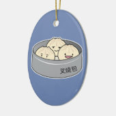 ポークパンの点心の中国のな朝食によってはbbqのパンが蒸気を発しました セラミックオーナメント (左)