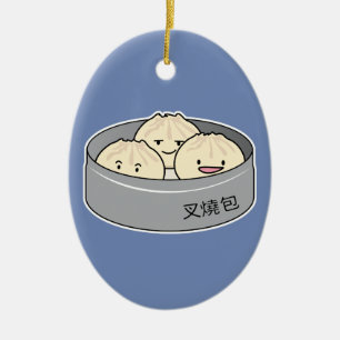 ポークパンの点心の中国のな朝食によってはbbqのパンが蒸気を発しました セラミックオーナメント
