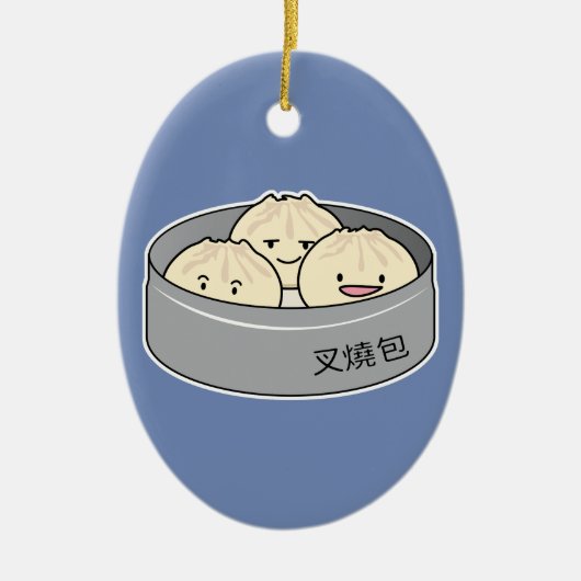 ポークパンの点心の中国のな朝食によってはbbqのパンが蒸気を発しました セラミックオーナメント (正面)