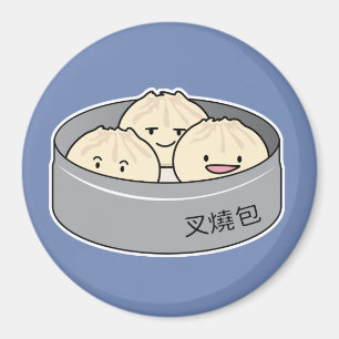 ポークパンの点心の中国のな朝食によってはbbqのパンが蒸気を発しました マグネット