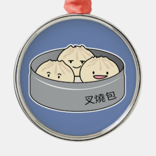 ポークパンの点心の中国のな朝食によってはbbqのパンが蒸気を発しました メタルオーナメント