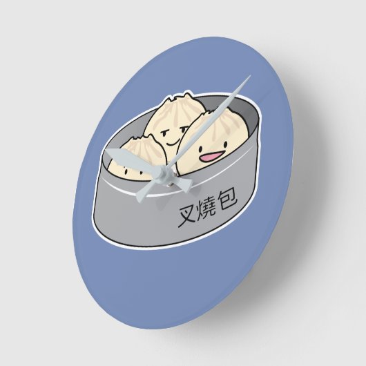 ポークパンの点心の中国のな朝食によってはbbqのパンが蒸気を発しました ラウンド壁時計 (傾斜)