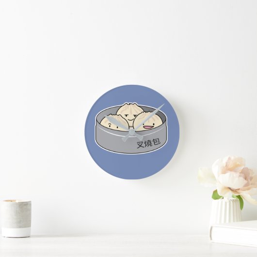 ポークパンの点心の中国のな朝食によってはbbqのパンが蒸気を発しました ラウンド壁時計 (ホーム)