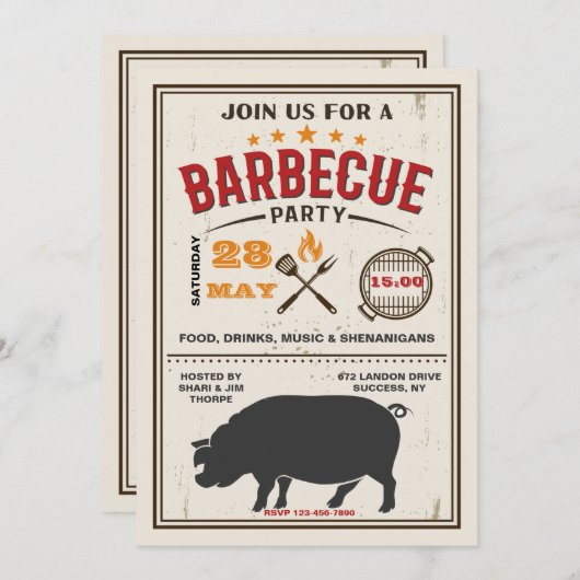 ポークBBQ招待状 招待状 (正面/裏面)