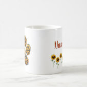 ポーシェイプひまわりパーソナライズされた花 コーヒーマグカップ (中央)