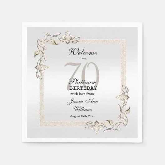 ポーシュ70thプラチナ誕生日スクエア スタンダードカクテルナプキン (正面)