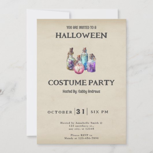 ポーションボトルスペルボトルヴィンテージハロウィーン 招待状 (正面)